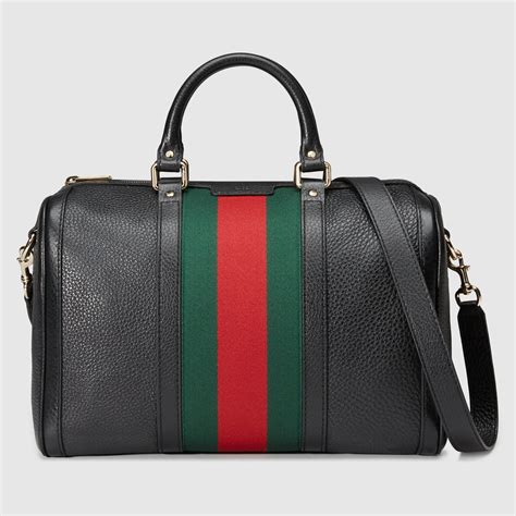 gucci black leather medium vintage web boston bag|authentic gucci vintage bag.